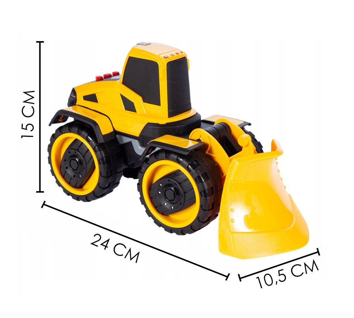 Buldozer Constructie cu Efecte Sonore si luminoase idealSTORE, Dimensiuni 24 x 10.5 x 15 cm, Dotat cu parti in miscare ce permite conducerea unei distante considerabile dupa accelerare