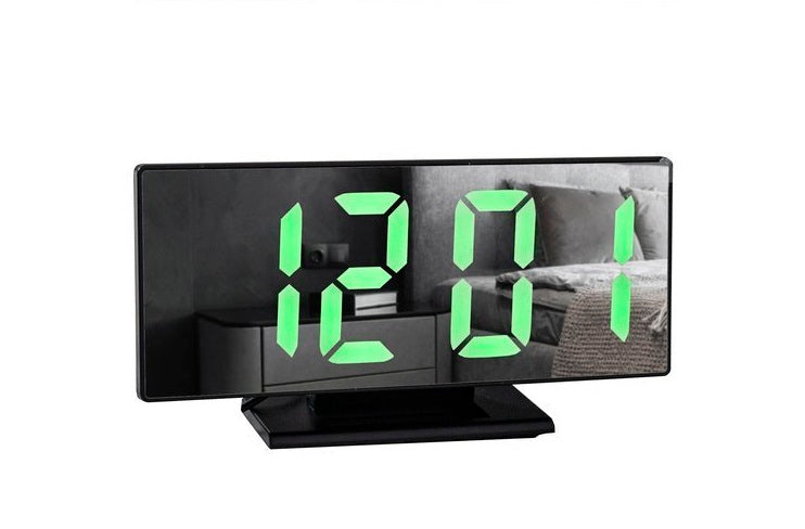 Ceas desteptator LED Ideal Store cu oglinda neagra si termometru 19x10 cm