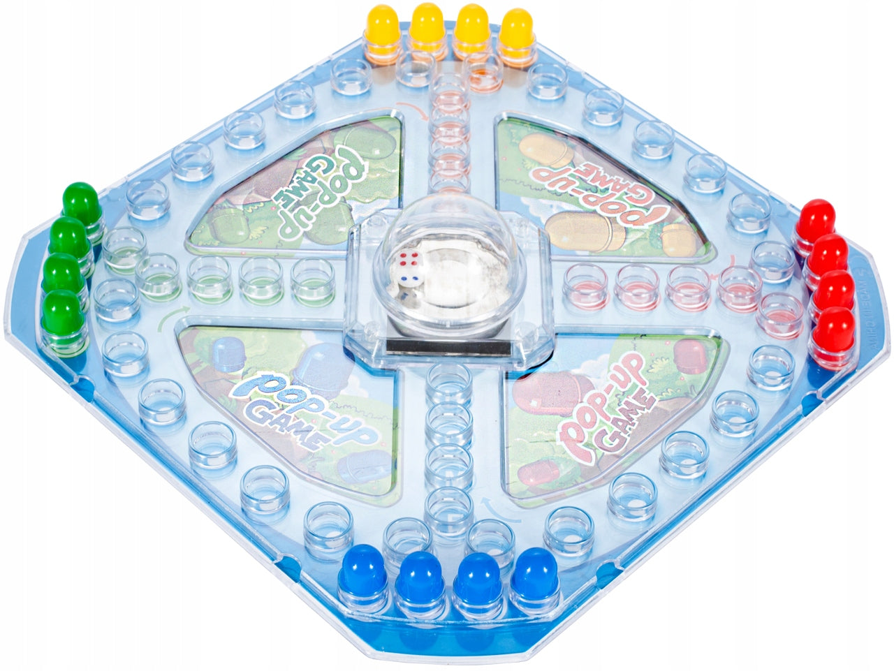 Joc de Familie POP-UP Game idealStore, Tabla de Joc Colorata, Dimensiuni 26 x 26 cm, 16 Piese Colorate, Zaruri Incluse, Joc Interactiv si Distractiv