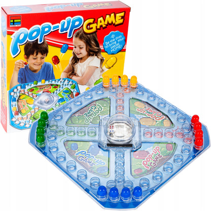 Joc de Familie POP-UP Game idealStore, Tabla de Joc Colorata, Dimensiuni 26 x 26 cm, 16 Piese Colorate, Zaruri Incluse, Joc Interactiv si Distractiv