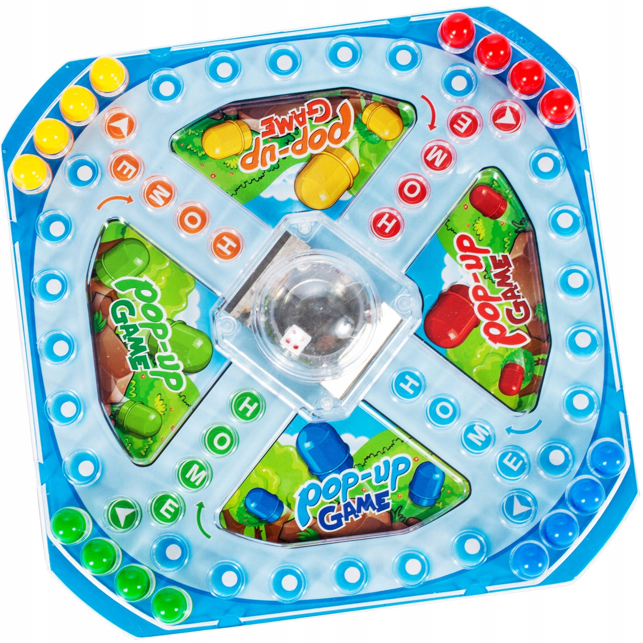 Joc de Familie POP-UP Game idealStore, Tabla de Joc Colorata, Dimensiuni 26 x 26 cm, 16 Piese Colorate, Zaruri Incluse, Joc Interactiv si Distractiv