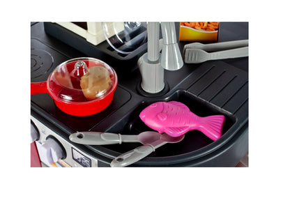 Bucatarie Multifunctionala pentru copii, Chef Junior Kitchen, 84 cm Inaltime, Dotata cu o multitudine de elemente simbolice ce dezvolta aptitudinile manuale a orcarui mic gospodar, Accesorizata cu chiuveta si robinet functional ce sporesc creativitatea