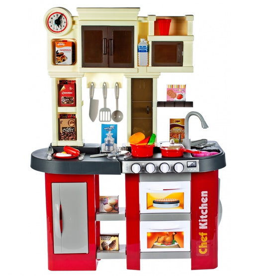 Bucatarie Multifunctionala pentru copii, Chef Junior Kitchen, 84 cm Inaltime, Dotata cu o multitudine de elemente simbolice ce dezvolta aptitudinile manuale a orcarui mic gospodar, Accesorizata cu chiuveta si robinet functional ce sporesc creativitatea