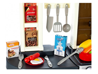 Bucatarie Multifunctionala pentru copii, Chef Junior Kitchen, 84 cm Inaltime, Dotata cu o multitudine de elemente simbolice ce dezvolta aptitudinile manuale a orcarui mic gospodar, Accesorizata cu chiuveta si robinet functional ce sporesc creativitatea