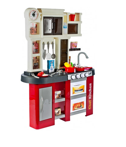 Bucatarie Multifunctionala pentru copii, Chef Junior Kitchen, 84 cm Inaltime, Dotata cu o multitudine de elemente simbolice ce dezvolta aptitudinile manuale a orcarui mic gospodar, Accesorizata cu chiuveta si robinet functional ce sporesc creativitatea