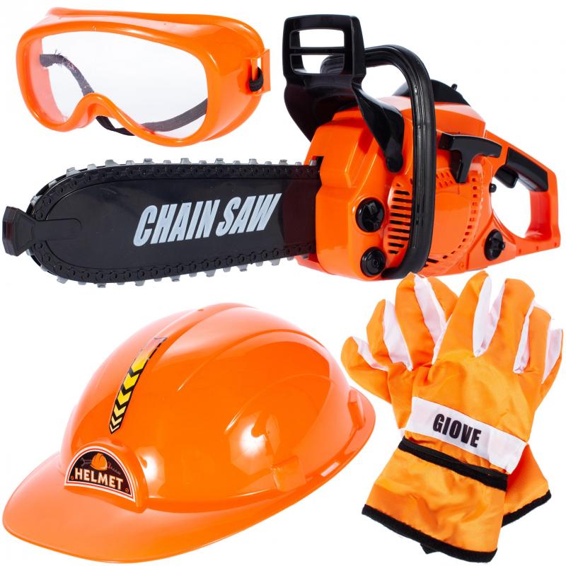 Set taietor de lemne cu drujba idealSTORE FOREST RANGER, Dimensiuni 40 x 15 x 10, Include o casca de protectie, manusi si ochelari de protectie, Ideal pentru micul ajutor