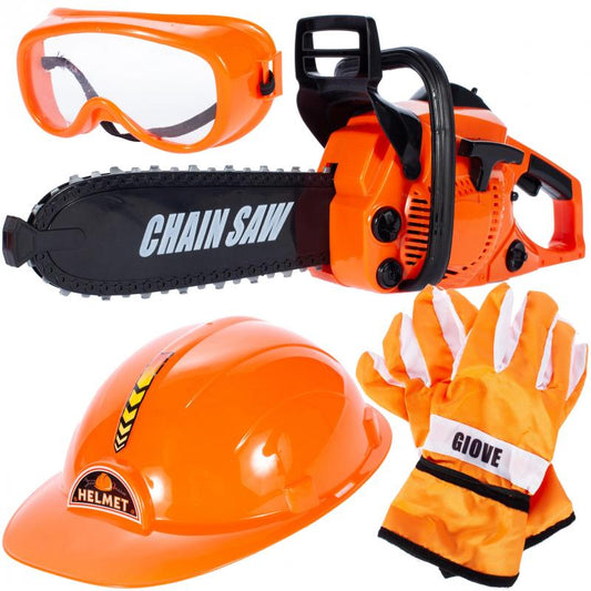 Set taietor de lemne cu drujba idealSTORE FOREST RANGER, Dimensiuni 40 x 15 x 10, Include o casca de protectie, manusi si ochelari de protectie, Ideal pentru micul ajutor