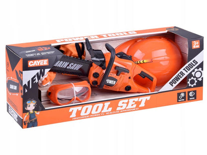 Set taietor de lemne cu drujba idealSTORE FOREST RANGER, Dimensiuni 40 x 15 x 10, Include o casca de protectie, manusi si ochelari de protectie, Ideal pentru micul ajutor