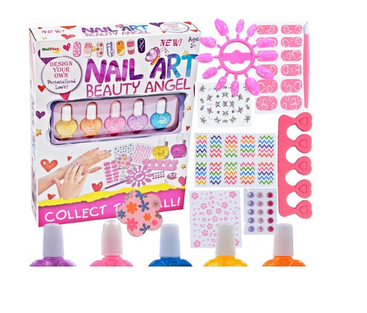 Kit unghii idealSTORE NAIL ART, Dimensiuni pachet 23 x 5 x 29 cm, Include OJE, Autocolante, Sclipici colorate, Un set de infrumusetare ideal pentru micile printese