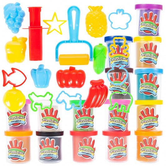 Set plastilina multicolora idealSTORE Colorful Mind, Include 15 recipiente multicolore, 16 matrite de diferite forme, Un mod perfect de a stimula imaginatia