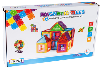 Set Inteligent de Constructie Magnetic IdealSTORE The World of Blocks 3D, dezvolta imaginatia si abilitatile mortice, numeroase posibilitati de construit, Educativ-Creativ, jucarie STEM, include 70 de piese multicolore