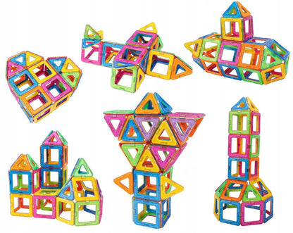 Set Inteligent de Constructie Magnetic IdealSTORE The World of Blocks 3D, dezvolta imaginatia si abilitatile mortice, numeroase posibilitati de construit, Educativ-Creativ, jucarie STEM, include 70 de piese multicolore