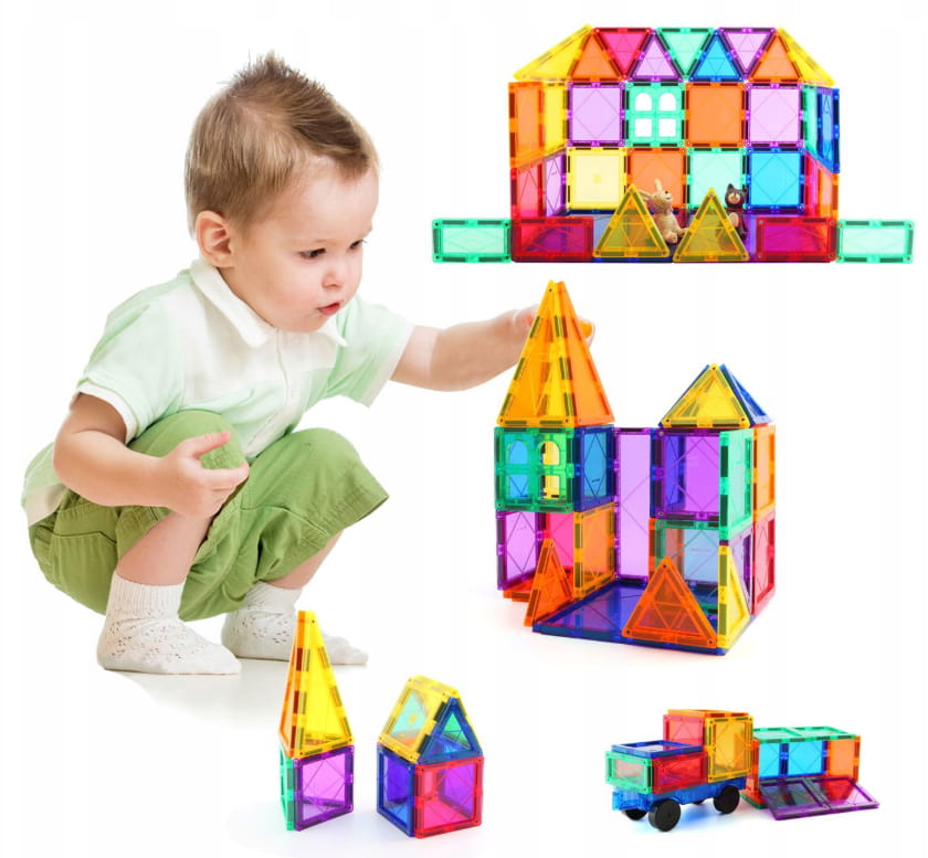 Set Inteligent de Constructie Magnetic IdealSTORE The World of Blocks 3D, dezvolta imaginatia si abilitatile mortice, numeroase posibilitati de construit, Educativ-Creativ, jucarie STEM, include 70 de piese multicolore