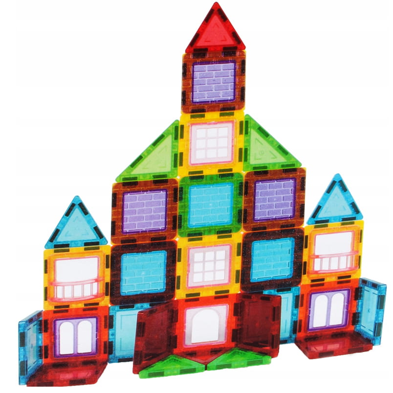 Set Inteligent de Constructie Magnetic IdealSTORE The World of Blocks 3D, dezvolta imaginatia si abilitatile mortice, numeroase posibilitati de construit, Educativ-Creativ, jucarie STEM, include 70 de piese multicolore