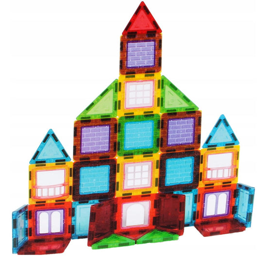 Set Inteligent de Constructie Magnetic IdealSTORE The World of Blocks 3D, dezvolta imaginatia si abilitatile mortice, numeroase posibilitati de construit, Educativ-Creativ, jucarie STEM, include 70 de piese multicolore