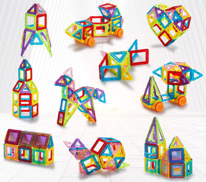 Set Inteligent de Constructie Magnetic IdealSTORE The World of Blocks 3D, dezvolta imaginatia si abilitatile mortice, numeroase posibilitati de construit, Educativ-Creativ, jucarie STEM, include 70 de piese multicolore