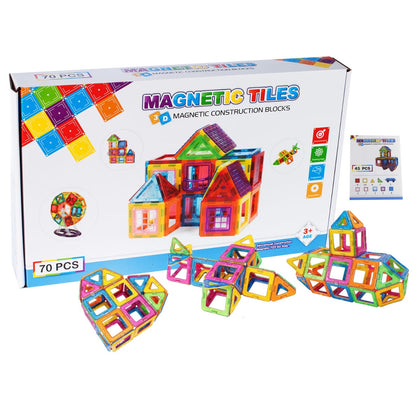Set Inteligent de Constructie Magnetic IdealSTORE The World of Blocks 3D, dezvolta imaginatia si abilitatile mortice, numeroase posibilitati de construit, Educativ-Creativ, jucarie STEM, include 70 de piese multicolore