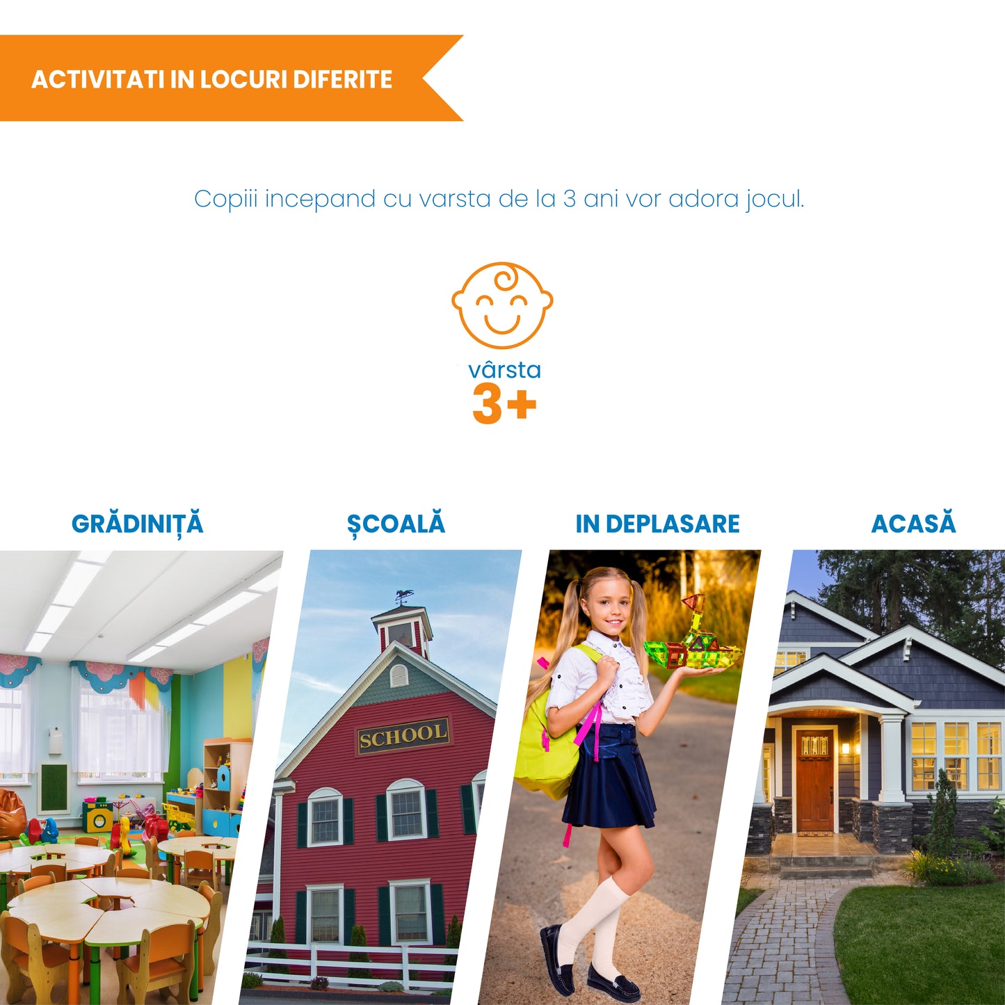 Set Inteligent de Constructie Magnetic IdealSTORE The World of Blocks 3D, dezvolta imaginatia si abilitatile mortice, numeroase posibilitati de construit, Educativ-Creativ, jucarie STEM, include 70 de piese multicolore