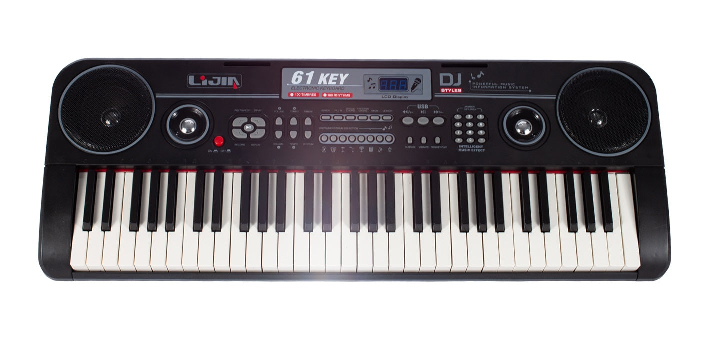 Orga muzicala electronica cu microfon idealSTORE Bit Sing Key, Tastatura are un design modern si un sunet spatial excelent, Echipata cu 61 de clape, 100 de sunete diferite, Sistem de inregistrare/redare, Afisaj LED, Intrare USB