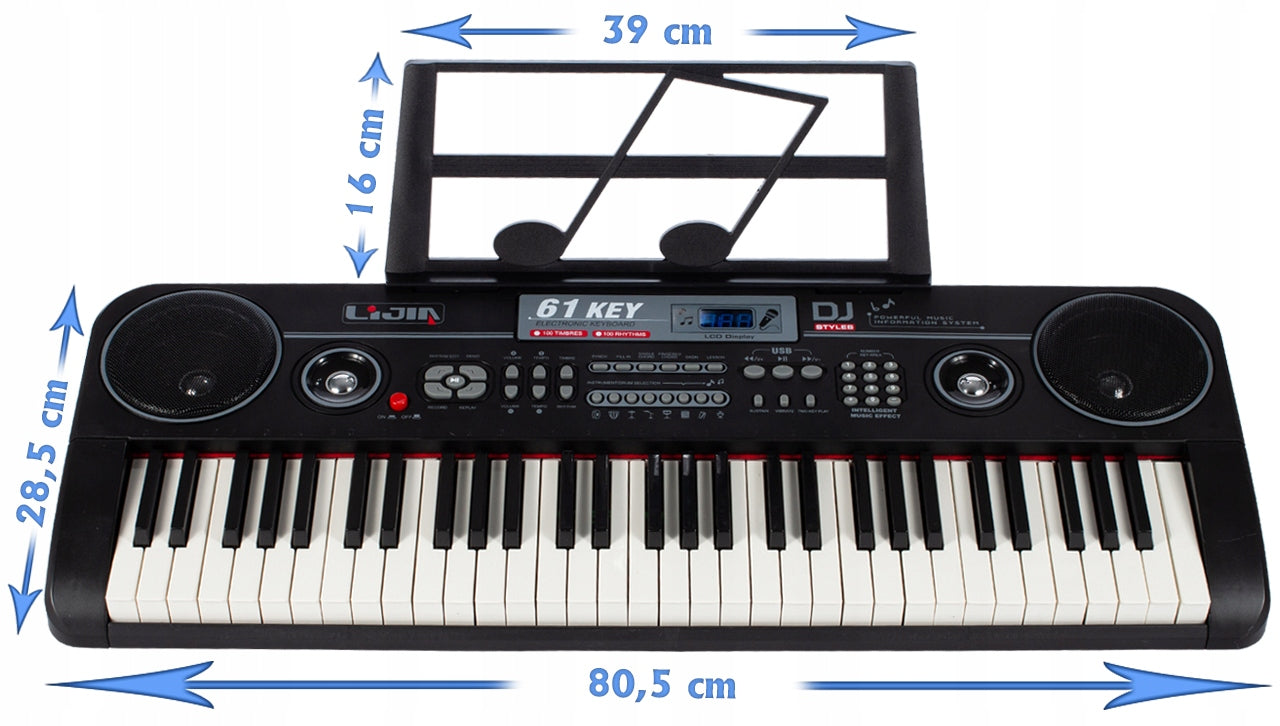 Orga muzicala electronica cu microfon idealSTORE Bit Sing Key, Tastatura are un design modern si un sunet spatial excelent, Echipata cu 61 de clape, 100 de sunete diferite, Sistem de inregistrare/redare, Afisaj LED, Intrare USB