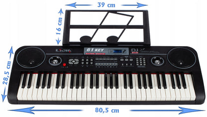 Orga muzicala electronica cu microfon idealSTORE Bit Sing Key, Tastatura are un design modern si un sunet spatial excelent, Echipata cu 61 de clape, 100 de sunete diferite, Sistem de inregistrare/redare, Afisaj LED, Intrare USB