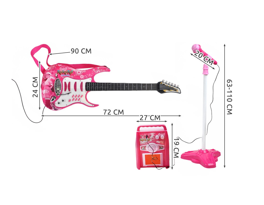Chitara cu Amplificator si Microfon idealstore rock party pink Echipata cu 6 corzi metalice, Control volum, Sustine propriul concert insotit de lumini intermitente