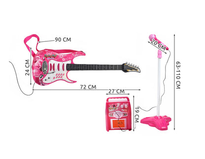 Chitara cu Amplificator si Microfon idealstore rock party pink Echipata cu 6 corzi metalice, Control volum, Sustine propriul concert insotit de lumini intermitente