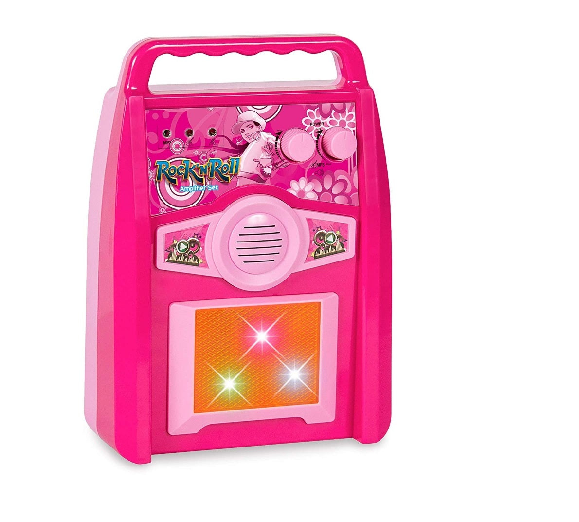 Chitara cu Amplificator si Microfon idealstore rock party pink Echipata cu 6 corzi metalice, Control volum, Sustine propriul concert insotit de lumini intermitente