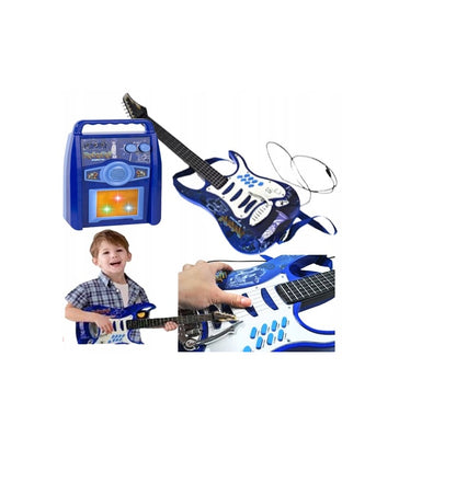 Chitara cu Amplificator si Microfon IdealSTORE ROCK PARTY BLUE Echipata cu 6 corzi metalice, Control volum, Sustine propriul concert insotit de lumini intermitente, Ofera distractie si amuzament