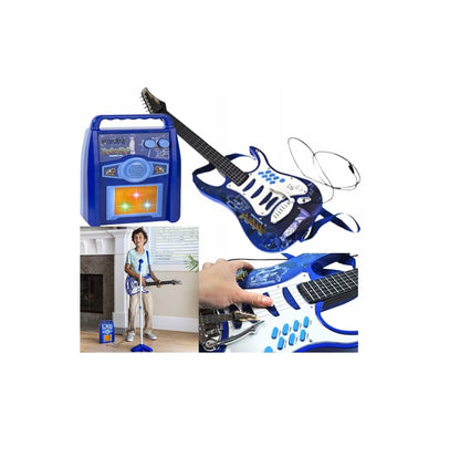 Chitara cu Amplificator si Microfon IdealSTORE ROCK PARTY BLUE Echipata cu 6 corzi metalice, Control volum, Sustine propriul concert insotit de lumini intermitente, Ofera distractie si amuzament