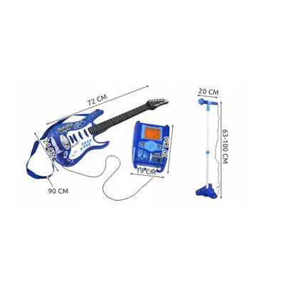 Chitara cu Amplificator si Microfon IdealSTORE ROCK PARTY BLUE Echipata cu 6 corzi metalice, Control volum, Sustine propriul concert insotit de lumini intermitente, Ofera distractie si amuzament