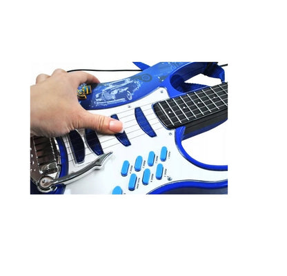 Chitara cu Amplificator si Microfon IdealSTORE ROCK PARTY BLUE Echipata cu 6 corzi metalice, Control volum, Sustine propriul concert insotit de lumini intermitente, Ofera distractie si amuzament