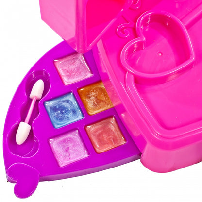 Set Make up Chic pentru fete idealSTORE, Glamour Strawberry, Dimensiuni 24.5 x 15.0 x 29.0 cm, Include o oglinda accesorizata cu lumini LED, Un set complet de produse cosmetice lavabile pentru a crea un aspect cool