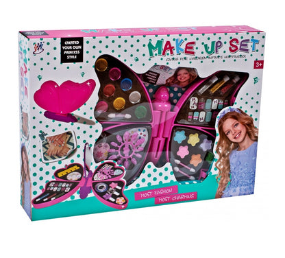 Set Make up Glamour 4 in 1 pentru fete idealSTORE, Butterfly Wings, Dimensiuni 34 x 27 x 16 cm, Kitul include toate elementele necesare pentru a asigura un aspect perfect, Multitudine de accesorii ce vor stimula creativitatea si imaginatia orcarei fete