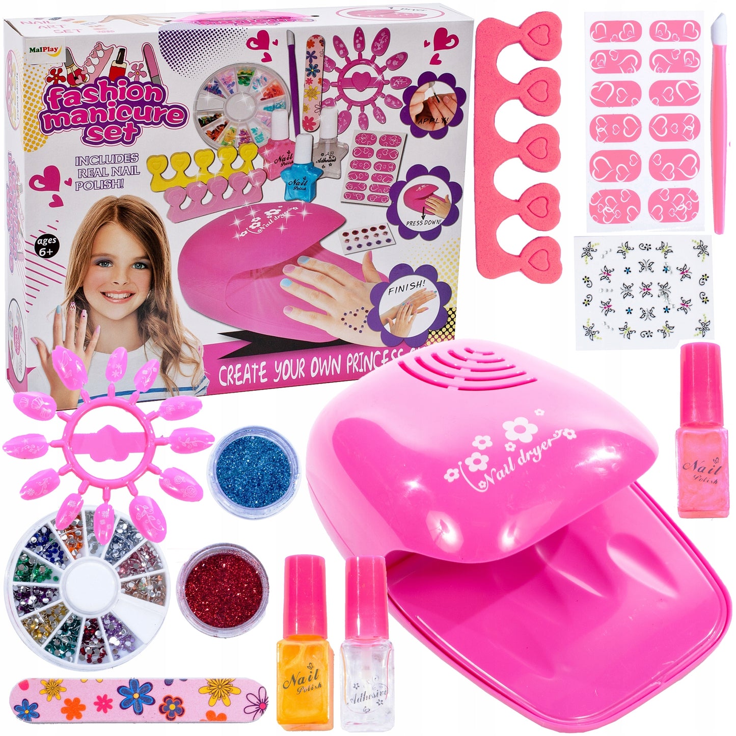 Set complet ingrijire unghii cu lampa idealSTORE Fashion Manicure, Dimensiuni 8 x 15 x 10 cm, Include accesorii specifice pentru o manichiura cool