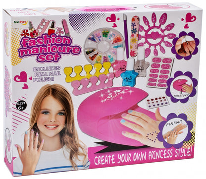 Set complet ingrijire unghii cu lampa idealSTORE Fashion Manicure, Dimensiuni 8 x 15 x 10 cm, Include accesorii specifice pentru o manichiura cool