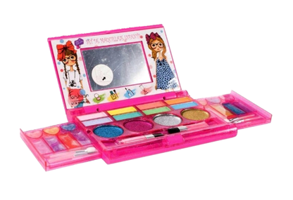 Set Make-Up idealSTORE BEAUTIFUL PRINCESS, Accesorizata cu oglinda O varietate de farduri, machiaje si luciu de buze, Pensule pentru aplicarea machiajului, Doua sertare