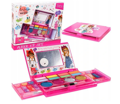Set Make-Up idealSTORE BEAUTIFUL PRINCESS, Accesorizata cu oglinda O varietate de farduri, machiaje si luciu de buze, Pensule pentru aplicarea machiajului, Doua sertare