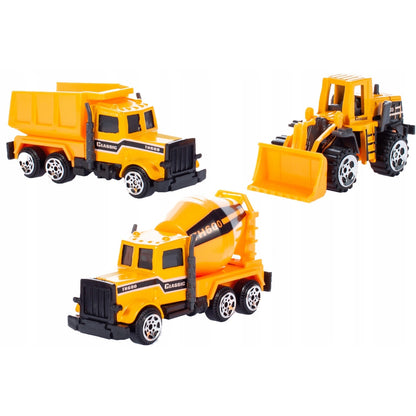 Camion Interactiv cu Remorca idealSTORE, YELOW BIG TRUCK, Dimensiuni 35 x 9.5 x 15.5 cm, Accesorizat cu 6 vehicule de constructie ce ofera ore de distactie si amuzament
