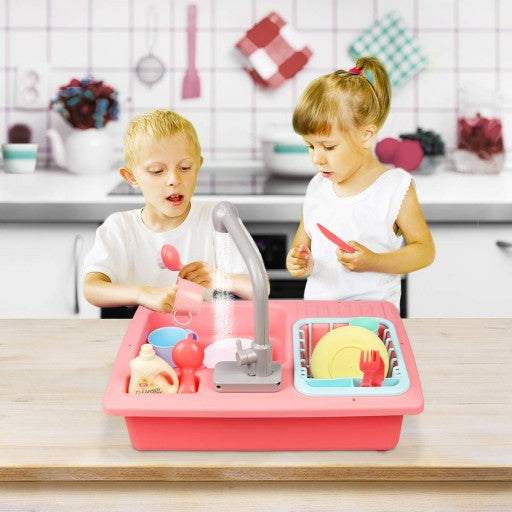 Chiuveta idealStore Super Wash, cu vesela,10 Accesorii, Farfurii, Cani, Pahare, Tacamuri, Detergent de Vase, Roz