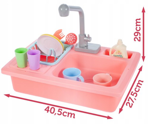 Chiuveta idealStore Super Wash, cu vesela,10 Accesorii, Farfurii, Cani, Pahare, Tacamuri, Detergent de Vase, Roz