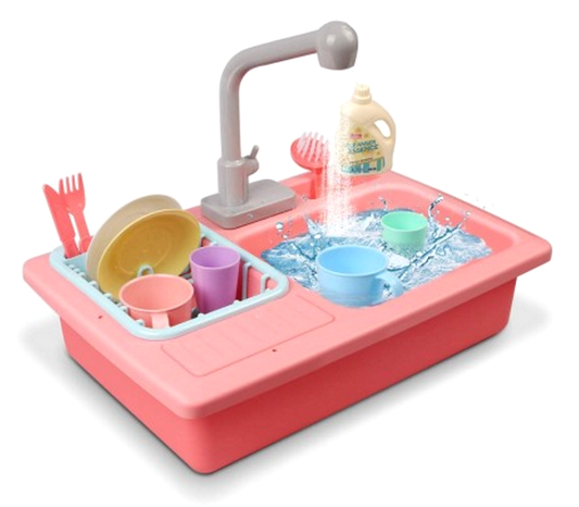 Chiuveta idealStore Super Wash, cu vesela,10 Accesorii, Farfurii, Cani, Pahare, Tacamuri, Detergent de Vase, Roz