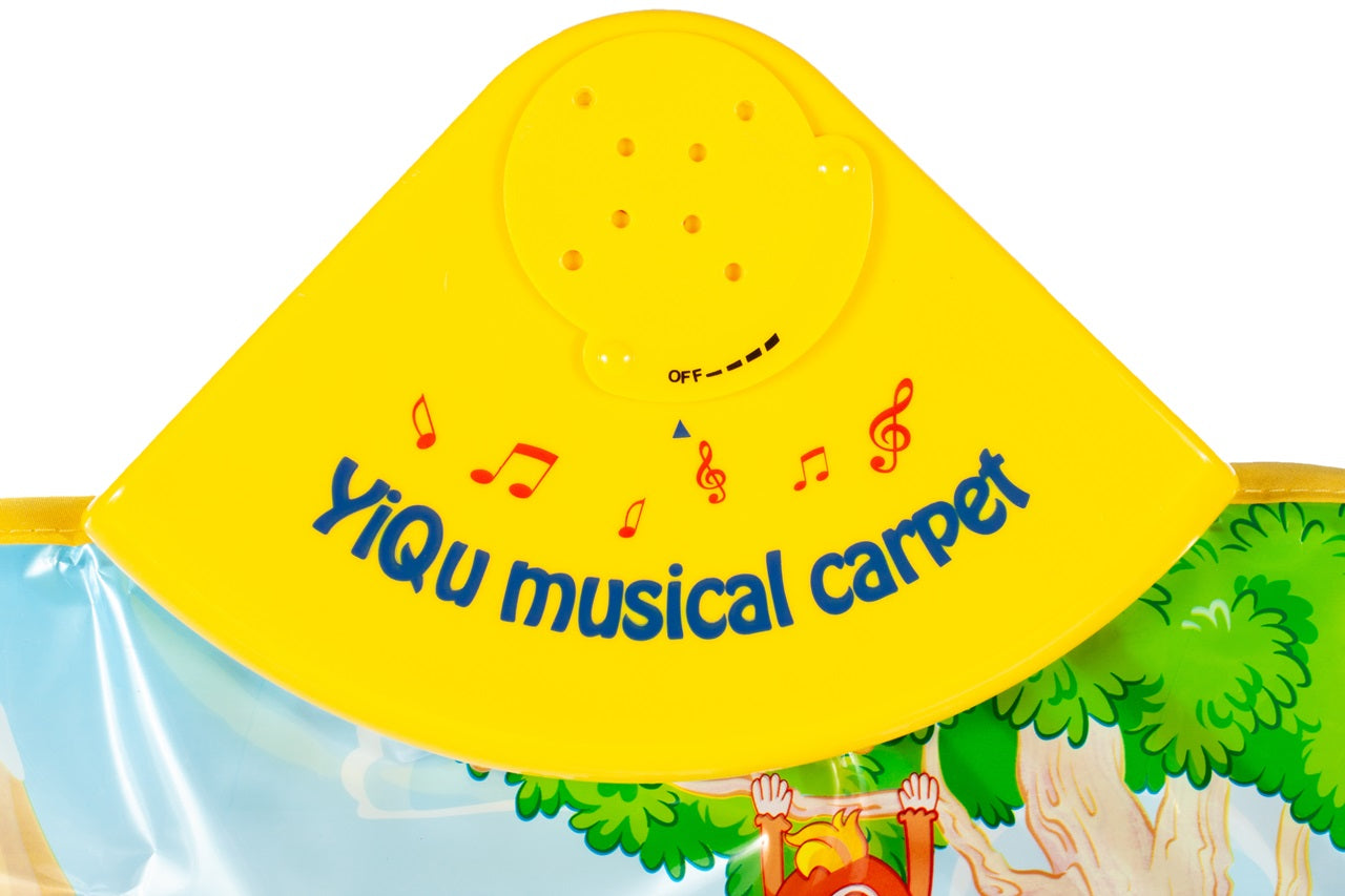 Covoras Muzical Interactiv idealStore Junior Jungle, Dimensiuni 67 x 40 cm, Echipat cu 13 sunete de animale si Melodii Fericite al caror volum poate fi ajustat, Accesorizat cu un maner special pentru a putea fi montat usor pe perete, Multicolor