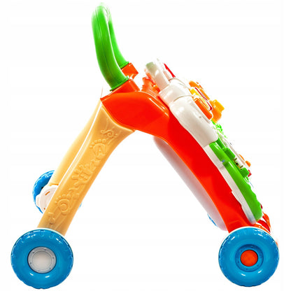 Premergator Interactiv BAMBI KIDS WALKER 2019, Echipat cu Panou Educativ detasabil, Activitati in limba engleza, Sunete si lumini, Sprijina dezvoltarea lingvistica si motorie a unui bebelus, Este un bun ajutor in invatarea mersului independent, Portocaliu