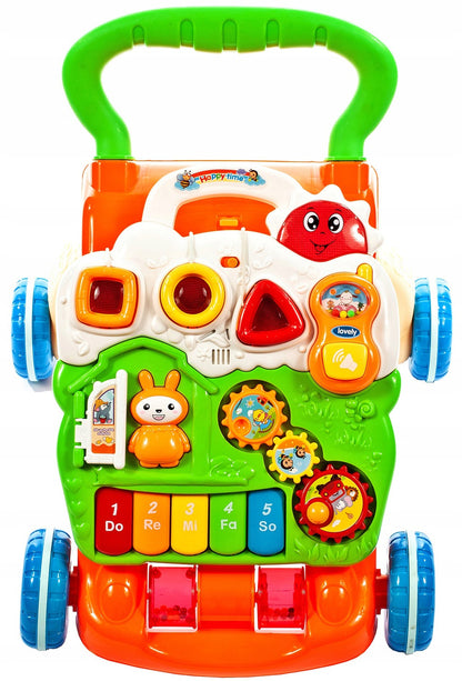 Premergator Interactiv BAMBI KIDS WALKER 2019, Echipat cu Panou Educativ detasabil, Activitati in limba engleza, Sunete si lumini, Sprijina dezvoltarea lingvistica si motorie a unui bebelus, Este un bun ajutor in invatarea mersului independent, Portocaliu