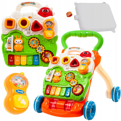 Premergator Interactiv BAMBI KIDS WALKER 2019, Echipat cu Panou Educativ detasabil, Activitati in limba engleza, Sunete si lumini, Sprijina dezvoltarea lingvistica si motorie a unui bebelus, Este un bun ajutor in invatarea mersului independent, Portocaliu