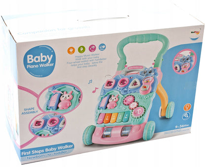 Premergator Interactiv BAMBI KIDS WALKER 2019, Echipat cu Panou Educativ detasabil, Activitati in limba engleza, Sunete si lumini, Sprijina dezvoltarea lingvistica si motorie a unui bebelus, Este un bun ajutor in invatarea mersului independent, Portocaliu