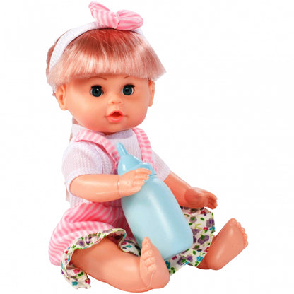 Papusa interactiva cu sunete idealSTORE Minie Doll, Dimensiuni 35 x 15 cm, Include suzeta si biberon, Trezeste sentimentele copiilor si dorinta de a ingriji