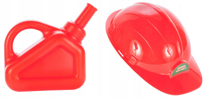 Masina de tuns gazon idealStore Korsica Green pentru copii, cu motor, maner de pornire, casca si canistra, emite sunete caracteristice