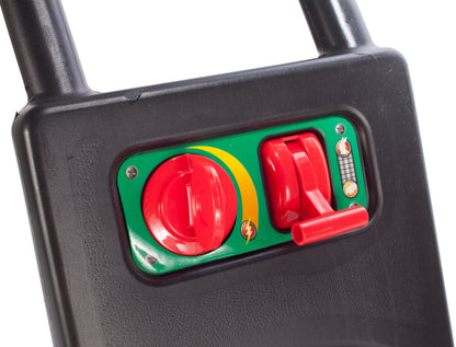 Masina de tuns gazon idealStore Korsica Green pentru copii, cu motor, maner de pornire, casca si canistra, emite sunete caracteristice